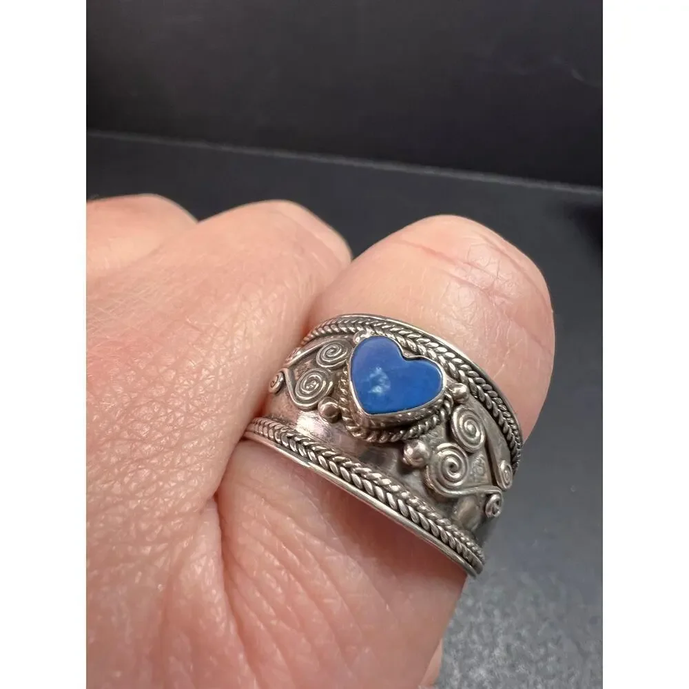 Vintage Sterling Silver Heart Ring | Indonesian Artisan | Size 10–10.25